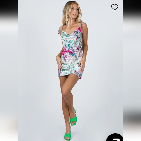 Princess Polly Cherish Mini Multi Swirl Tie Strap Cowl Neck  Slip Dress Sz 2 NWT - Picture 2 of 16